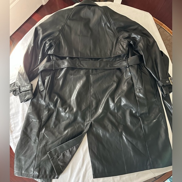 Black Faux Leather Trench Coat - Picture 9 of 10